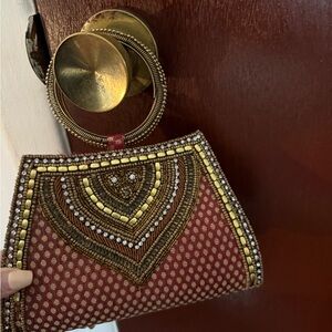 Elegant Beaded Red and Gold Women's Bag